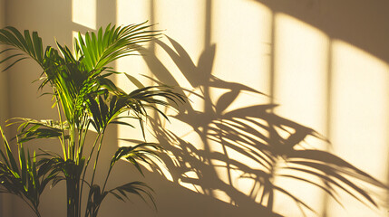 Potted plants casting shadows on wall indoor space photography natural light close-up golden hour aesthetic
