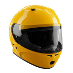 A vibrant yellow helmet with a clear visor, suggesting safety and speed