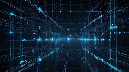 Obraz premium 3D Digital Network Grid Structure with Glowing Connection Points