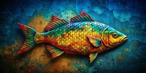 Fototapeta premium Silhouette Fish Art Print on Torn Paper - Vintage Style Wall Decor