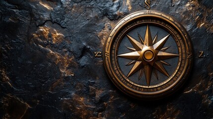 Antique compass on dark stone