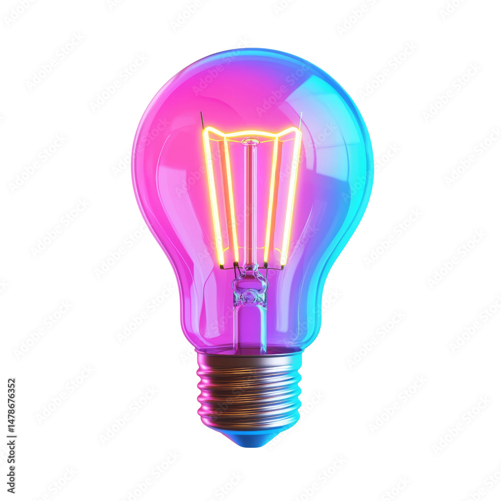 Poster vibrant light bulb with neon colors, showcasing glowing filament. this artistic design adds modern t