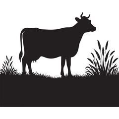 Cow graphic icon. Cow black silhouette isolated on white background. Vector illustration. animal silhouette vector.