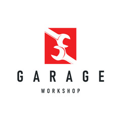 garage workshop logo design with workshop key equipment icon simple illustration vehicle repair template product brand symbol and business brand