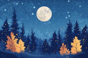 Starry skies above a fantasy forest setting.