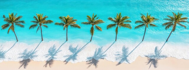 Obraz premium Palm trees casting shadows on a tropical beach.