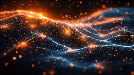 Fototapeta premium Abstract Glowing Particle Waveforms: A Digital Art Exploration of Light and Energy