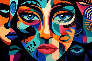 Fototapeta premium Vibrant Abstract Face Collage Art
