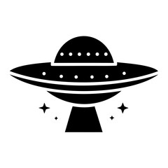 Flat silhouette of a spaceship icon black vector isolated on transparent background