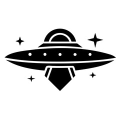 Vector spaceship icon silhouette in simple flat design transparent background