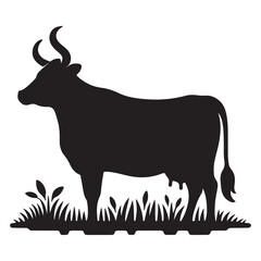 Cow graphic icon. Cow black silhouette isolated on white background. Vector illustration. animal silhouette vector.