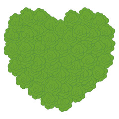 Green Floral Heart Shape with Rose Pattern - Romantic Decorative Element