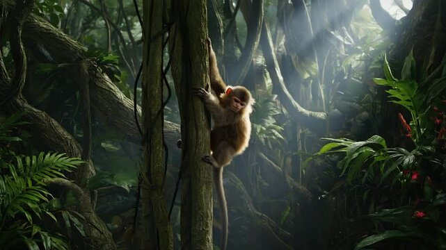 Monkey in Lush Jungle