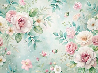 Soft Pastel Floral Pattern Grainy Texture Background - Panoramic Design