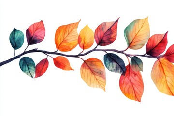 Obraz premium Vibrant illustration of fall leaves on a branch.