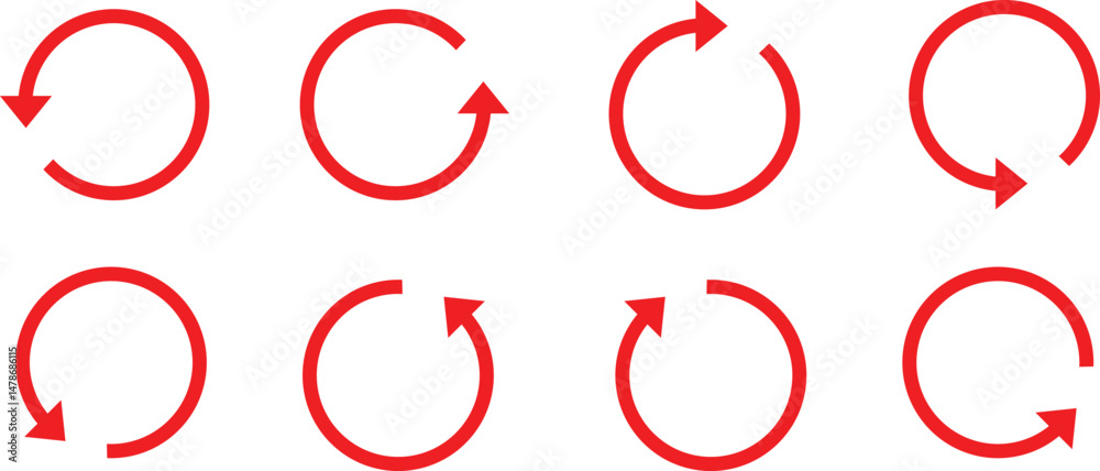 Poster set of red different direction loading arrow vector illustration.