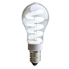 Energy efficient light bulb with spiral design, ideal for home lighting. This bulb combines modern aesthetics with functionality, providing bright illumination while saving energy
