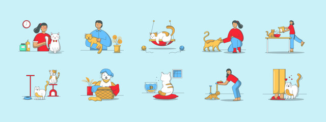 Cats illustration set. Flat vector illustration concept.