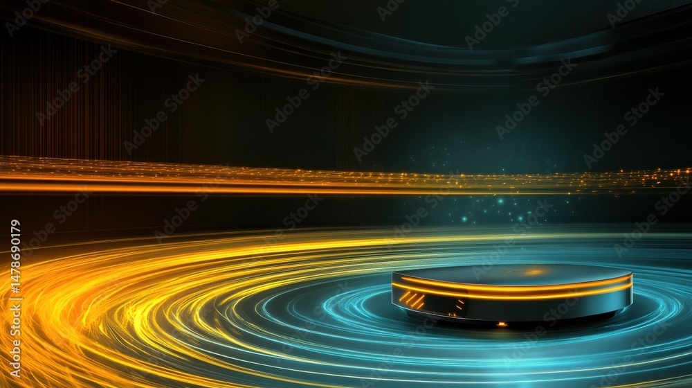 Canvas Prints futuristic product display platform with neon lights and glowing trails for technology showcase