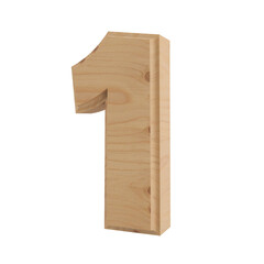wooden number one on transparent background