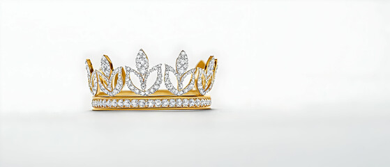 Golden Crown With Diamonds On White Background
