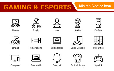 Esports Gaming Icon Pack – Modern Outline, Vector, and Line Art Illustrations for Tournaments, Teams, Players, Games, and Digital Design