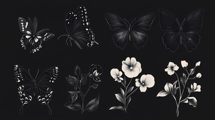 Dark silhouettes butterflies adorn vector graphics elegance sophistication various artistic. [Phantom Botanica] | Shade Orchid | dark elegance. Illustration