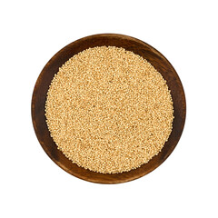 top view flat lay pile of amaranth seed grain whole in wood bowl cutout