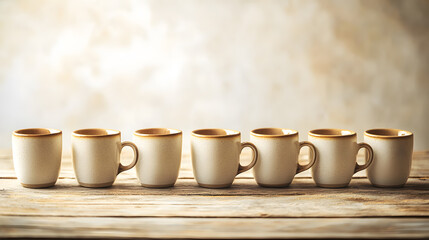 Arranging coffee mugs table photography indoor eye-level symmetrical design