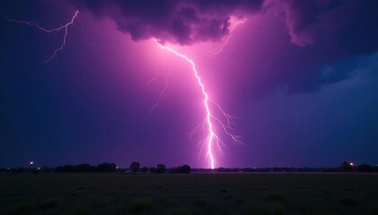 Powerful bolt of lightning striking the ground during a dramatic thunderstorm , power, natural phenomenon, darkness