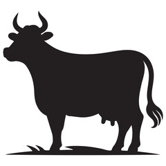 Cow graphic icon. Cow black silhouette isolated on white background. Vector illustration. animal silhouette vector.