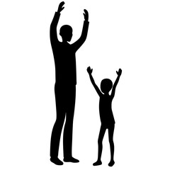 Father and Child Arms Raised Joyful Silhouette