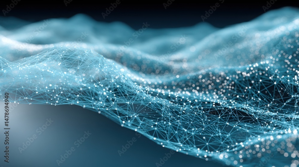 Poster a network of connected lines representing communication and interaction in a digital and technologic