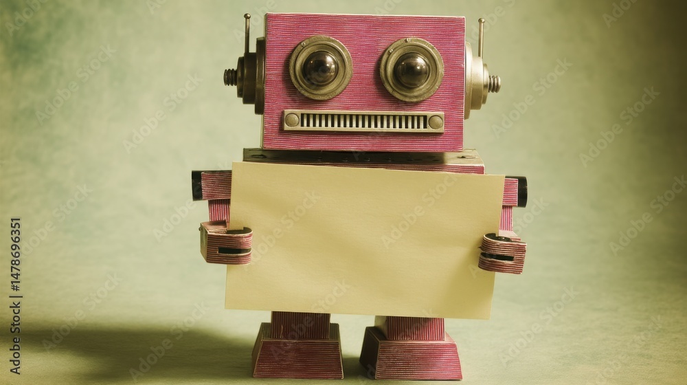 Poster robot holding a sheet of paper symbolizing automation in business and innovative ai-driven pitch opt