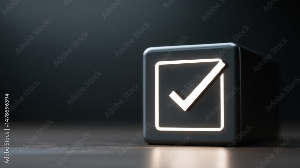 Poster black and white check mark icon representing digital compliance and automated tax modeling in a simp