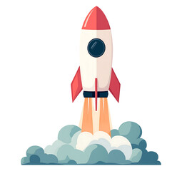 A bright rocket ship clipart in flat design style, featuring sleek lines and bold shapes, isolated on a transparent background, perfect for science, exploration, or kids' space-themed projects.