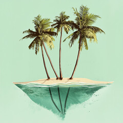 Palm trees swaying in the breeze on a remote island with crystal clear turquoise water