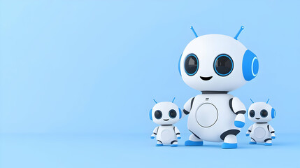 Fototapeta premium Cute and Friendly Robots on a Light Blue Background for Kids' Design