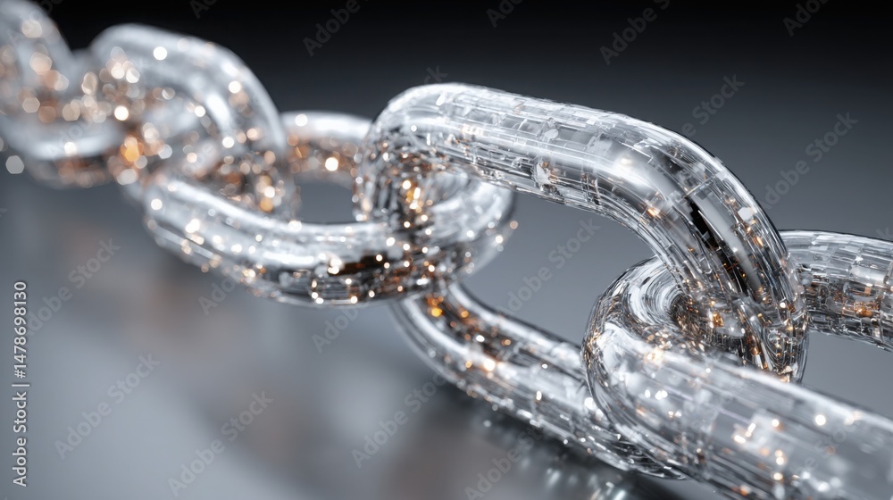 Aufkleber chain with light shining on it symbolizing blockchain-coded asset splitter and the concept of logic-