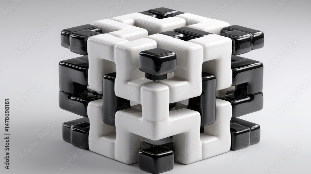 Poster abstract representation of a cube composed of black and white cubes symbolizing blockchain asset spl