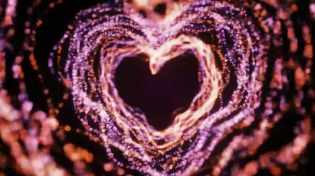 Pink hearts tunnel on black background.  Generative AI.