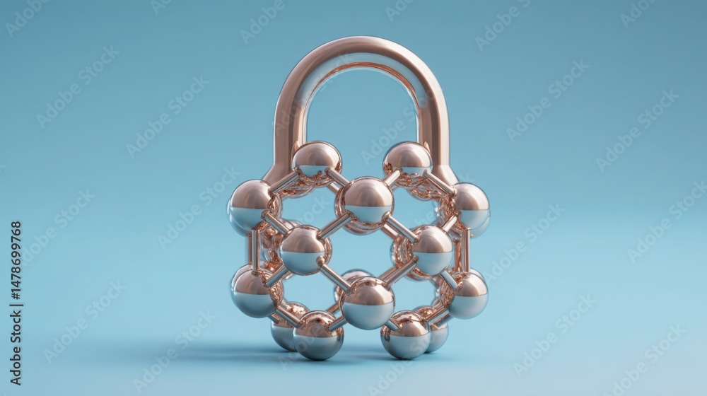 Poster compelling visual of a lock surrounded by a chain representing blockchain-synced confidence model an