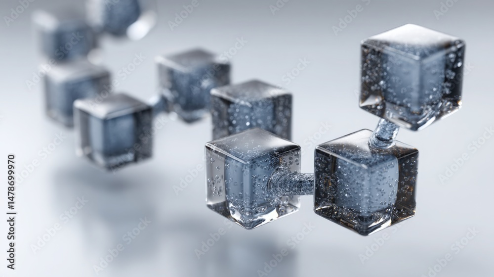 Poster clear ice cubes on display highlighting the concept of smart contracts within the framework of block