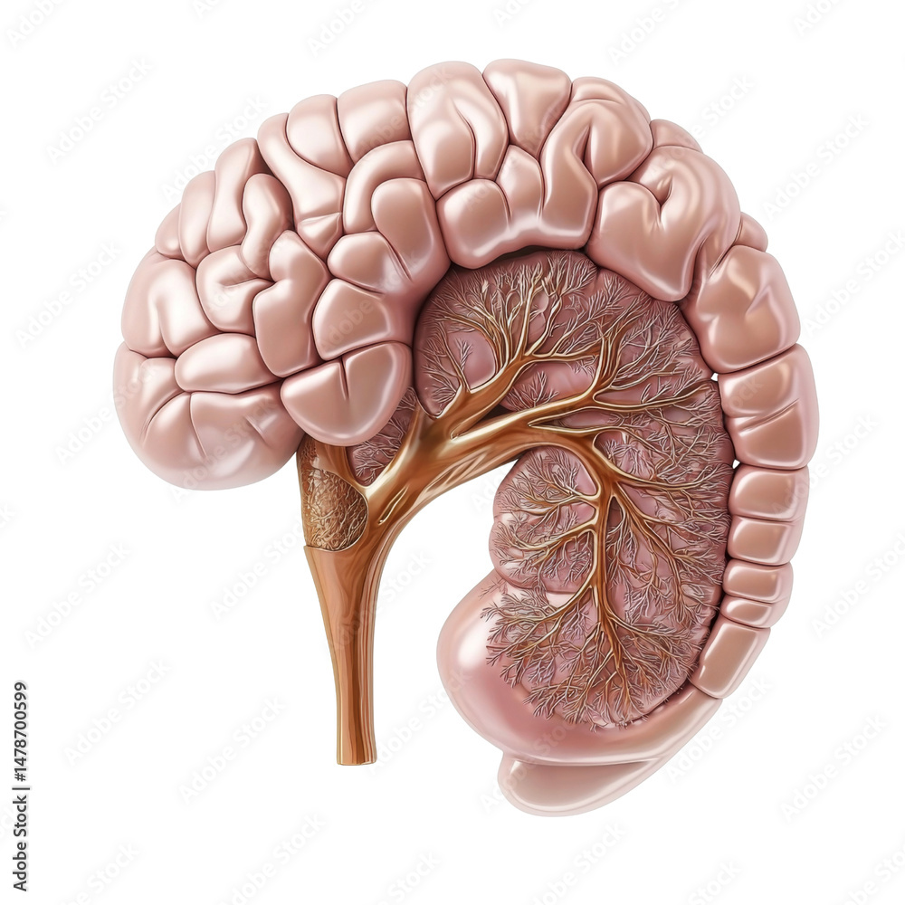Poster This depicts stylized representation of brain with tree like structures, symbolizing connection between neural pathways and nature. intricate details highlight complexity of brain anatomy and its
