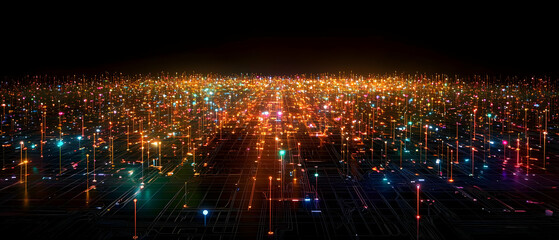 Obraz premium Aerial View Of Colorful Night Cityscape