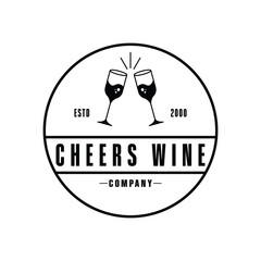 cheers wine glass logo vintage label circle