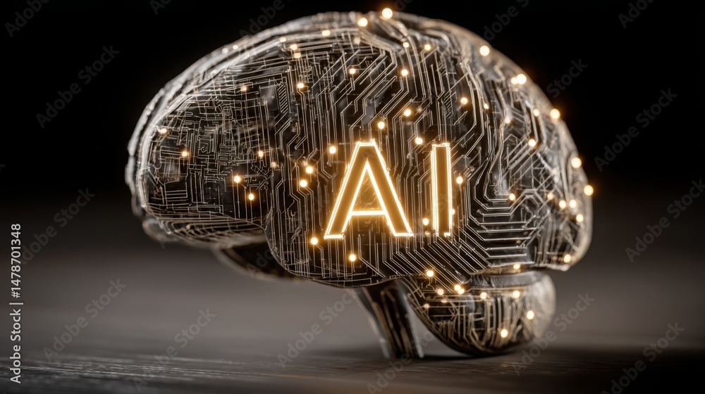 Poster a brain with a circuit embedded in the middle representing the fusion of cloud ai and distributed in
