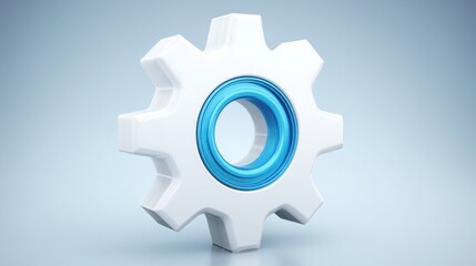 Obraz premium Distinctive white gear wheel with blue center representing innovative engineering solutions and scalable business practices