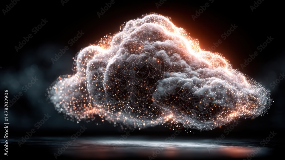 Poster cloud with sparks creating a dynamic image of energy and innovation against a soft blue sky backgrou