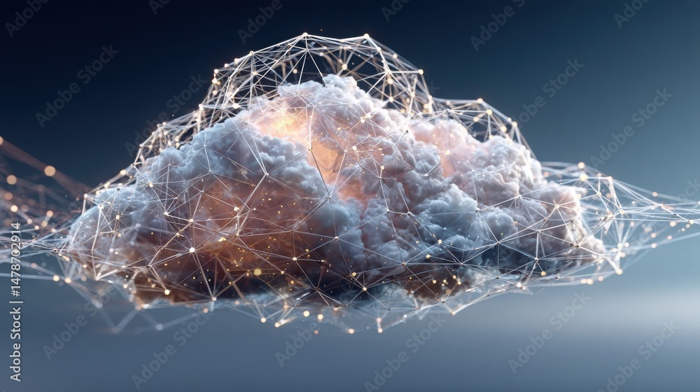 Poster cloud with a network of connected lines symbolizing technology and connectivity in a modern digital 